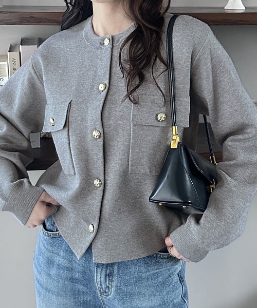 セール】ロングシーズン使える！金ボタン長袖ニットカーディガン