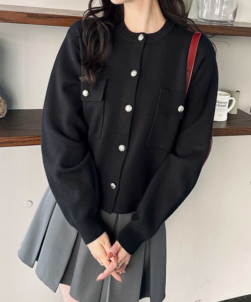 セール】ロングシーズン使える！金ボタン長袖ニットカーディガン