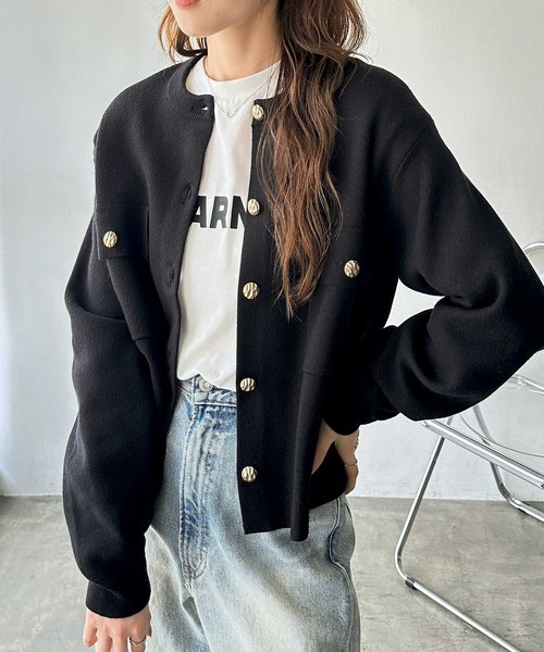 セール】ロングシーズン使える！金ボタン長袖ニットカーディガン