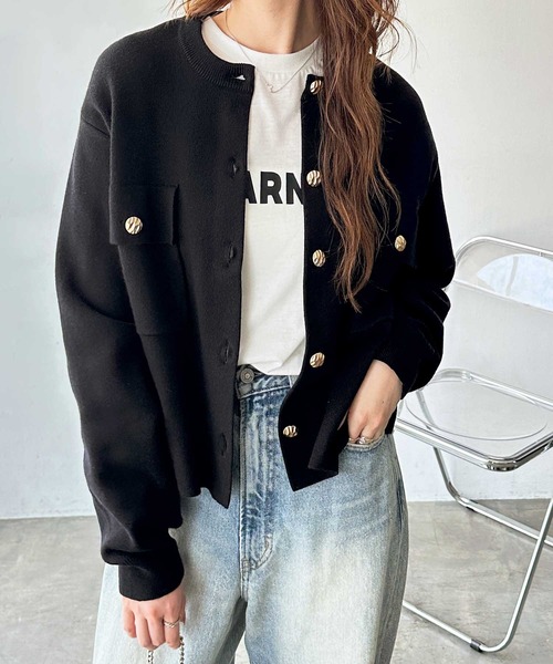 GeeRA(ジーラ)の「ロングシーズン使える!金ボタン長袖ニットカーディガン(カーディガン/ボレロ・レディース・レッド/杢グレー/ブラック・MEDIUM/LARGE/X-LARGE)」の9枚目の写真