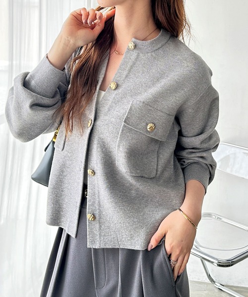 セール】ロングシーズン使える！金ボタン長袖ニットカーディガン