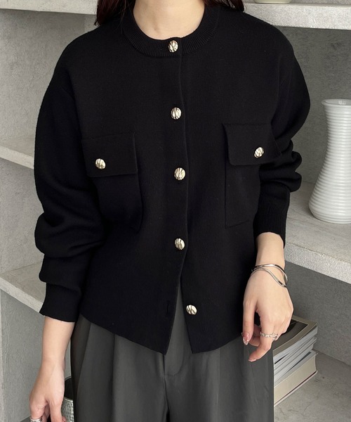 セール】ロングシーズン使える！金ボタン長袖ニットカーディガン