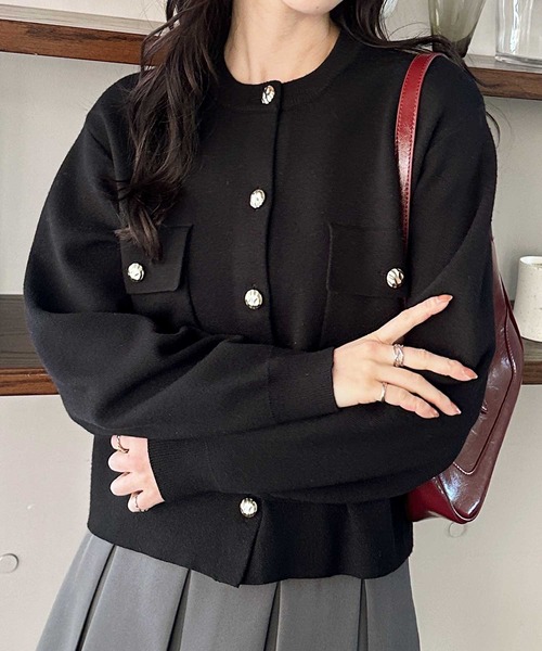 セール】ロングシーズン使える！金ボタン長袖ニットカーディガン