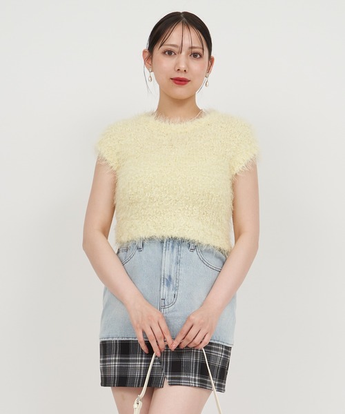 ROYAL PARTY(ロイヤルパーティー)の「ふわふわコンパクトニットトップス(ニット/セーター・レディース・イエロー/ネイビー/オフホワイト・FREE)」の3枚目の写真