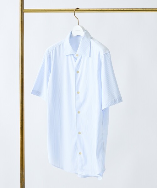 DESIGNWORKS（デザインワークス）の「【速乾性】ワンピースワイドカラー 半袖シャツ（シャツ/ブラウス・メンズ・ブラック/サックスブルー/ホワイト/ネイビー・44/46/48/50）」の4枚目の写真