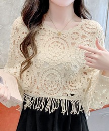 SPIGA | ｸﾛｼｪ編みﾄﾞﾙﾏﾝｽﾘｰﾌﾞﾆｯﾄ(ニット/セーター)