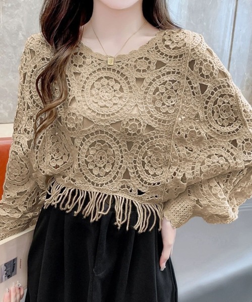 SPIGA(スピーガ)の「クロシェ編みドルマンスリーブニット(ニット/セーター・レディース・ブラック/オフホワイト/ベージュ・FREE)」の10枚目の写真