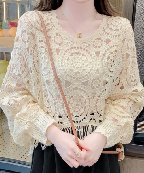 SPIGA(スピーガ)の「クロシェ編みドルマンスリーブニット(ニット/セーター・レディース・ブラック/オフホワイト/ベージュ・FREE)」の12枚目の写真