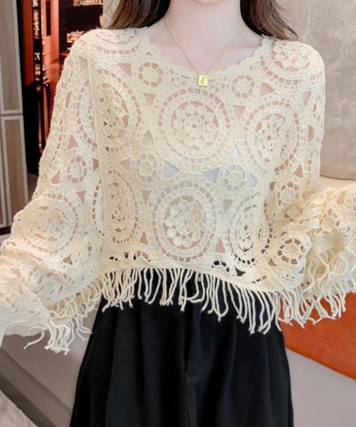 SPIGA(スピーガ)の「クロシェ編みドルマンスリーブニット(ニット/セーター・レディース・ブラック/オフホワイト/ベージュ・FREE)」の13枚目の写真