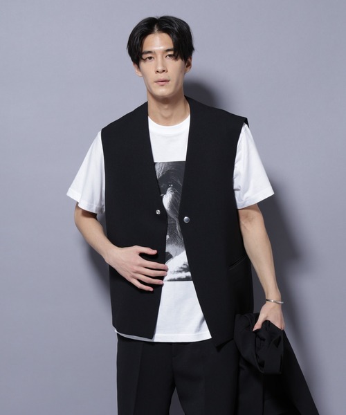 NANO universe（ナノユニバース）の「Reflax(R) ダブルクロスウェザーベスト(セットアップ可)（ベスト・メンズ・チャコール/ブラック・M/L）」の10枚目の写真