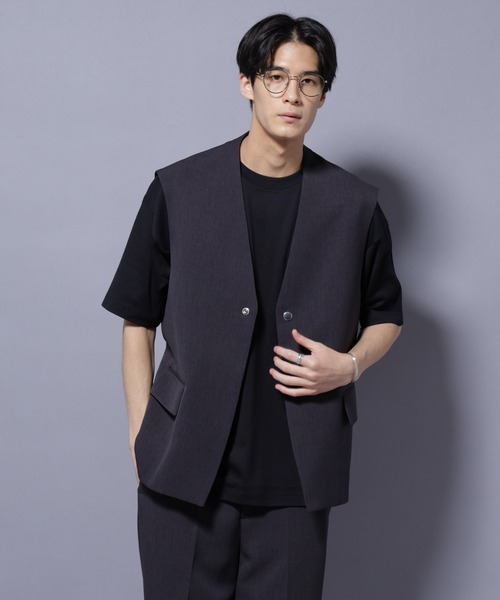 NANO universe（ナノユニバース）の「Reflax(R) ダブルクロスウェザーベスト(セットアップ可)（ベスト・メンズ・チャコール/ブラック・M/L）」の3枚目の写真