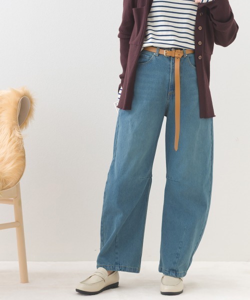 OMNES（オムネス）の「12oz ウォッシュ加工ハイウエストカーブデニムパンツ（デニムパンツ・レディース・ブルー/ネイビー・LARGE/SMALL/MEDIUM）」の3枚目の写真