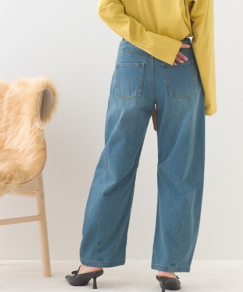 OMNES（オムネス）の「12oz ウォッシュ加工ハイウエストカーブデニムパンツ（デニムパンツ・レディース・ブルー/ネイビー・LARGE/SMALL/MEDIUM）」の5枚目の写真