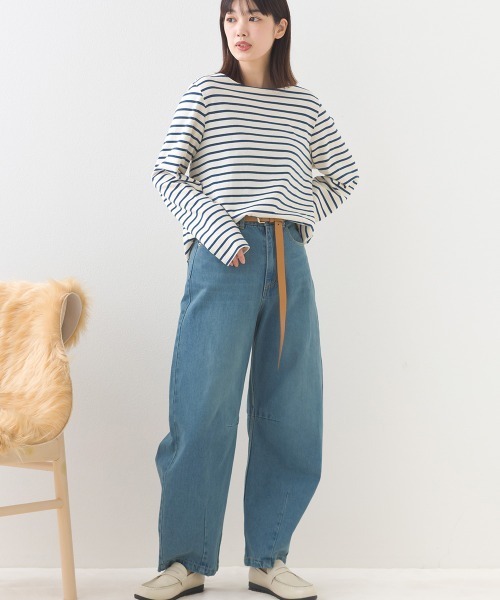 OMNES（オムネス）の「12oz ウォッシュ加工ハイウエストカーブデニムパンツ（デニムパンツ・レディース・ブルー/ネイビー・LARGE/SMALL/MEDIUM）」の6枚目の写真