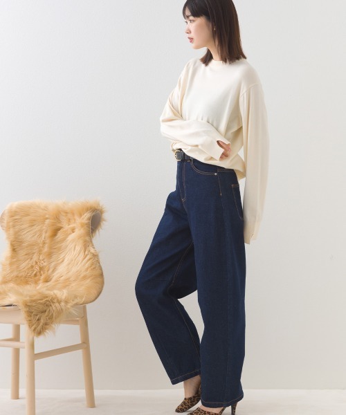 OMNES（オムネス）の「12oz ウォッシュ加工ハイウエストカーブデニムパンツ（デニムパンツ・レディース・ブルー/ネイビー・LARGE/SMALL/MEDIUM）」の13枚目の写真