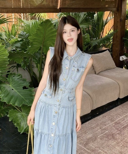 almo（アルモ）の「【portulaca】デニムノースリーブワンピース（ワンピース・レディース・ブルー・FREE）」の7枚目の写真