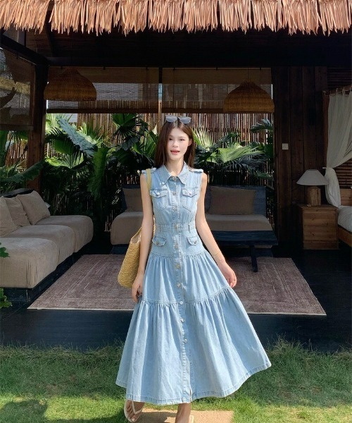 almo（アルモ）の「【portulaca】デニムノースリーブワンピース（ワンピース・レディース・ブルー・FREE）」の8枚目の写真