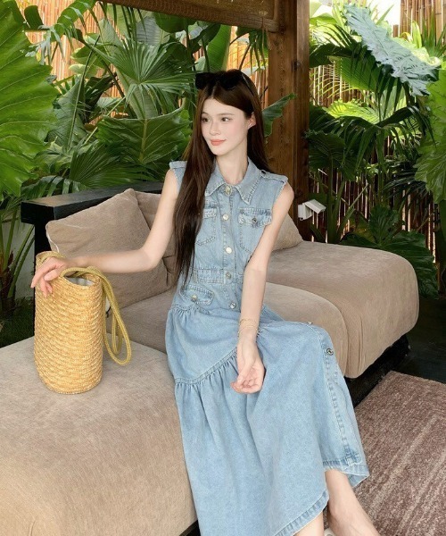 almo（アルモ）の「【portulaca】デニムノースリーブワンピース（ワンピース・レディース・ブルー・FREE）」の9枚目の写真