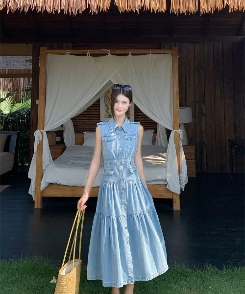 almo（アルモ）の「【portulaca】デニムノースリーブワンピース（ワンピース・レディース・ブルー・FREE）」の10枚目の写真