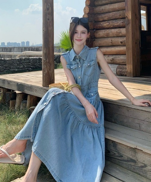 almo（アルモ）の「【portulaca】デニムノースリーブワンピース（ワンピース・レディース・ブルー・FREE）」の13枚目の写真