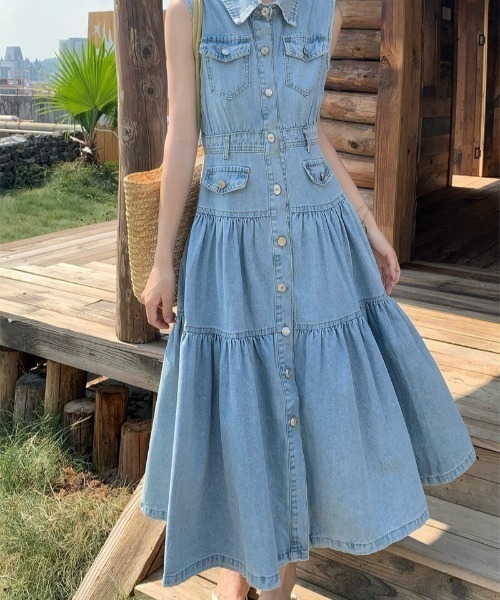 almo（アルモ）の「【portulaca】デニムノースリーブワンピース（ワンピース・レディース・ブルー・FREE）」の14枚目の写真