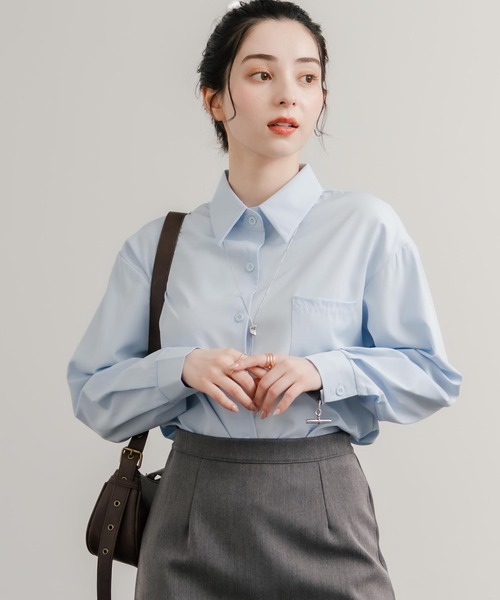 Rocky Monroe(ロッキーモンロー)の「ルーズシルエットレギュラーカラー胸ポケット付き長袖シャツ(シャツ/ブラウス・レディース・グリーン/ブルー/ピンク・M/L)」の10枚目の写真