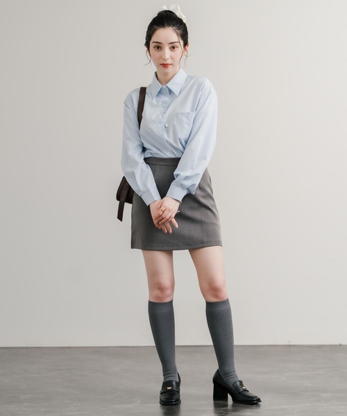 Rocky Monroe(ロッキーモンロー)の「ルーズシルエットレギュラーカラー胸ポケット付き長袖シャツ(シャツ/ブラウス・レディース・グリーン/ブルー/ピンク・M/L)」の12枚目の写真