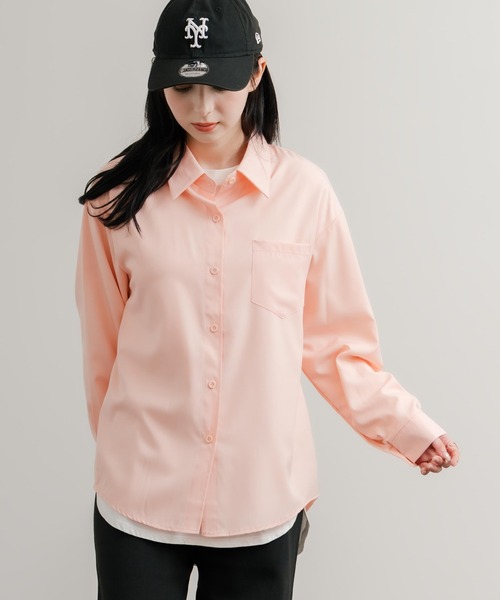 セール】ルーズシルエットレギュラーカラー胸ポケット付き長袖シャツ