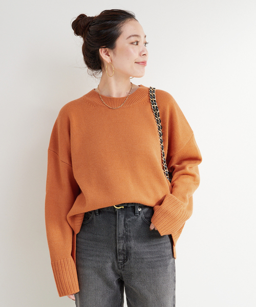 B.C STOCK(ベーセーストック)の「手洗い可 / WOOL混ニットプルオーバー(ニット/セーター・レディース・オレンジ/グリーン/アイボリー・FREE)」の3枚目の写真