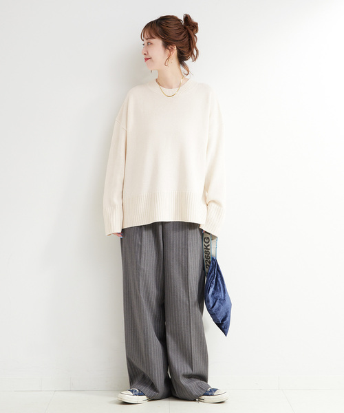 B.C STOCK(ベーセーストック)の「手洗い可 / WOOL混ニットプルオーバー(ニット/セーター・レディース・オレンジ/グリーン/アイボリー・FREE)」の4枚目の写真
