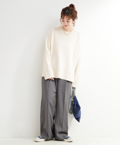 B.C STOCK(ベーセーストック)の「手洗い可 / WOOL混ニットプルオーバー(ニット/セーター・レディース・オレンジ/グリーン/アイボリー・FREE)」の5枚目の写真