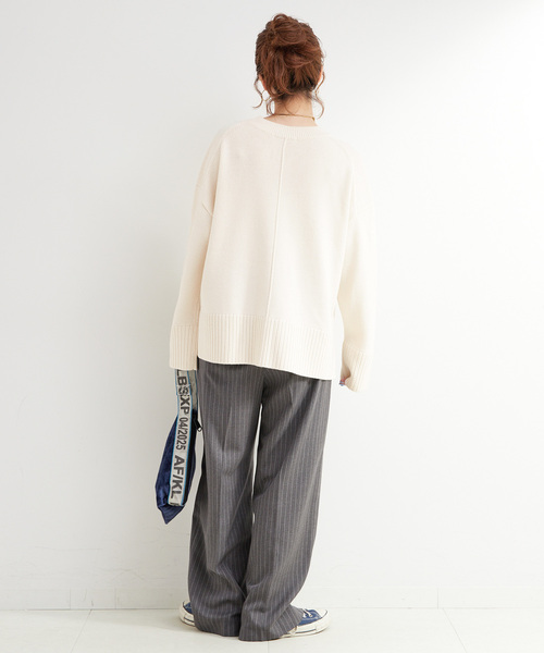 B.C STOCK(ベーセーストック)の「手洗い可 / WOOL混ニットプルオーバー(ニット/セーター・レディース・オレンジ/グリーン/アイボリー・FREE)」の7枚目の写真