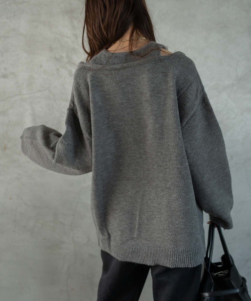 Muffiny(マフィニー)の「アルパカタッチアンサンブル風ニット(ニット/セーター・レディース・グレイッシュベージュ/チャコールグレー・FREE)」の13枚目の写真