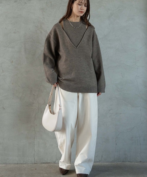Muffiny(マフィニー)の「アルパカタッチアンサンブル風ニット(ニット/セーター・レディース・グレイッシュベージュ/チャコールグレー・FREE)」の17枚目の写真