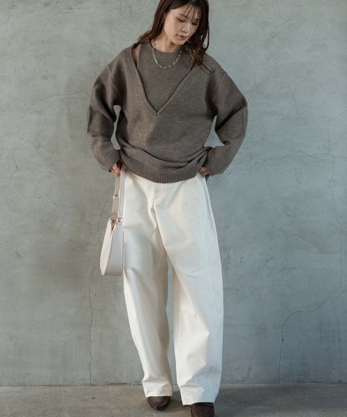 Muffiny(マフィニー)の「アルパカタッチアンサンブル風ニット(ニット/セーター・レディース・グレイッシュベージュ/チャコールグレー・FREE)」の18枚目の写真