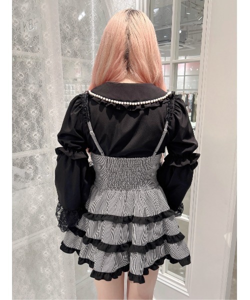 Ank Rouge（アンクルージュ）の「BIGリボン配色ティアードジャンスカ（ジャンパースカート・レディース・ブラック/ピンク/ホワイト・M）」の15枚目の写真