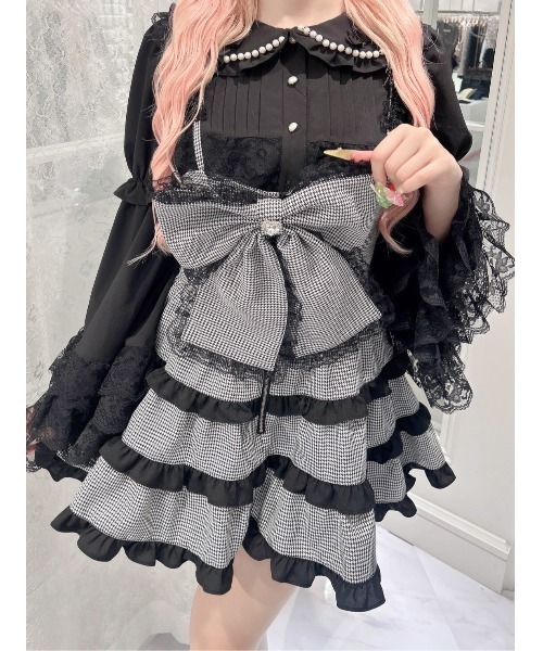 Ank Rouge（アンクルージュ）の「BIGリボン配色ティアードジャンスカ（ジャンパースカート・レディース・ブラック/ピンク/ホワイト・M）」の13枚目の写真