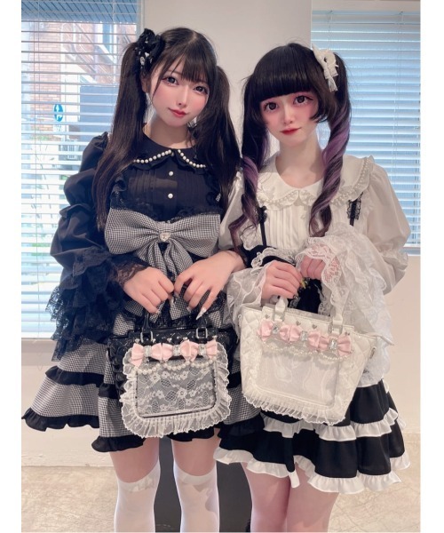 Ank Rouge（アンクルージュ）の「BIGリボン配色ティアードジャンスカ（ジャンパースカート・レディース・ブラック/ピンク/ホワイト・M）」の10枚目の写真