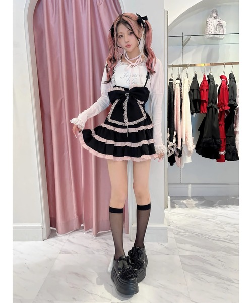 Ank Rouge（アンクルージュ）の「BIGリボン配色ティアードジャンスカ（ジャンパースカート・レディース・ブラック/ピンク/ホワイト・M）」の19枚目の写真