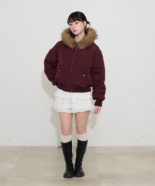 FCMM 【日本限定】N2B ファー付きバーガンディボンバージャケット セール】【日本限定】N2B / ファー付フードミリタリーブルゾン