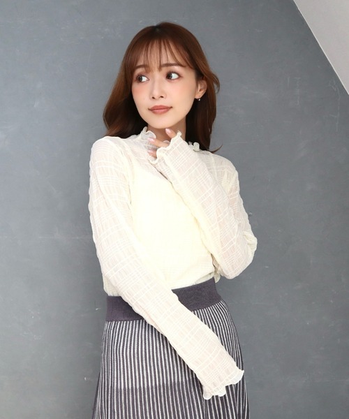 CECIL McBEE(セシルマクビー)の「シアーシャーリングプチハイプルオーバー(Tシャツ/カットソー・レディース・アイボリー/ブラウン/ブラック・MEDIUM/LARGE)」の1枚目の写真