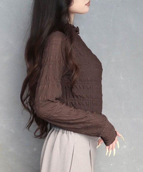 CECIL McBEE(セシルマクビー)の「シアーシャーリングプチハイプルオーバー(Tシャツ/カットソー・レディース・アイボリー/ブラウン/ブラック・MEDIUM/LARGE)」の13枚目の写真