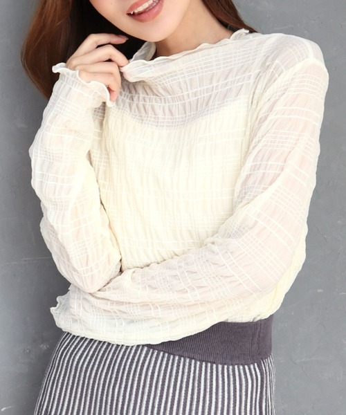 CECIL McBEE(セシルマクビー)の「シアーシャーリングプチハイプルオーバー(Tシャツ/カットソー・レディース・アイボリー/ブラウン/ブラック・MEDIUM/LARGE)」の14枚目の写真