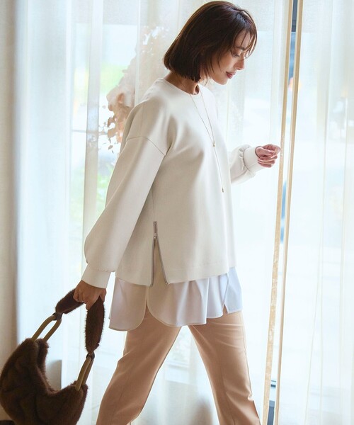 23区 L（ニジュウサンクオオキイサイズ）の「【VERY掲載/洗える】コットンエアーダンボール サイドジップ カットソー（Tシャツ/カットソー・レディース・ベージュ系/ライトグレー系/ブラック系・46/44）」の4枚目の写真