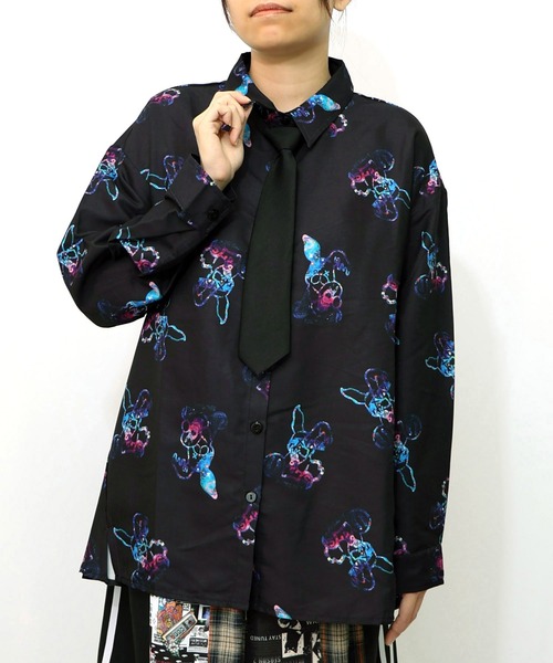 ♡ うさ出品 ♡ ぽた セール】153634：パチうさ×ラビル柄 ネクタイ付きシャツ（シャツ