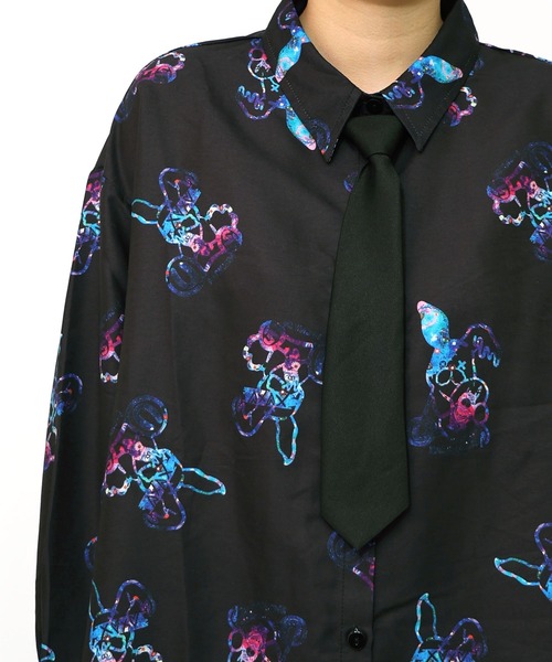 ♡ うさ出品 ♡ ぽた セール】153634：パチうさ×ラビル柄 ネクタイ付きシャツ（シャツ