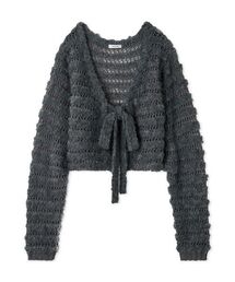 ネット編みシャギーボーダーカーデ