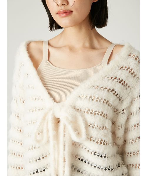 FRAY I.D（フレイアイディー）の「ネット編みシャギーボーダーカーデ（カーディガン/ボレロ・レディース・オフホワイト/グレー/ターコイズブルー・F）」の8枚目の写真