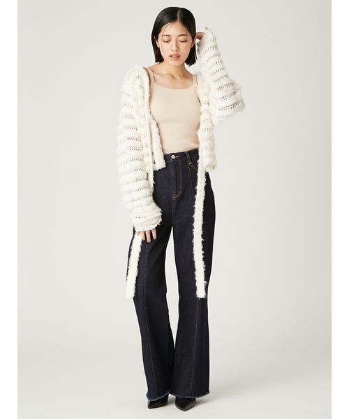 FRAY I.D（フレイアイディー）の「ネット編みシャギーボーダーカーデ（カーディガン/ボレロ・レディース・オフホワイト/グレー/ターコイズブルー・F）」の14枚目の写真