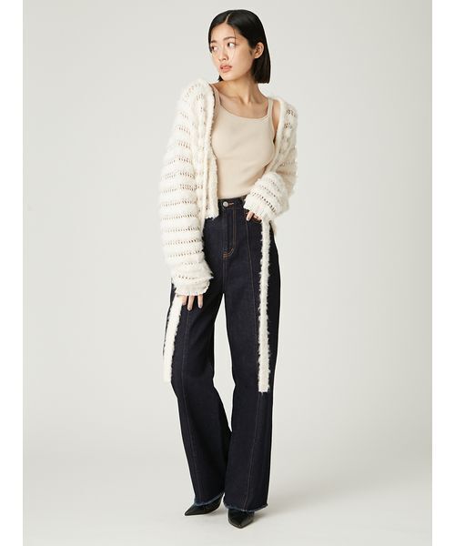 FRAY I.D（フレイアイディー）の「ネット編みシャギーボーダーカーデ（カーディガン/ボレロ・レディース・オフホワイト/グレー/ターコイズブルー・F）」の15枚目の写真